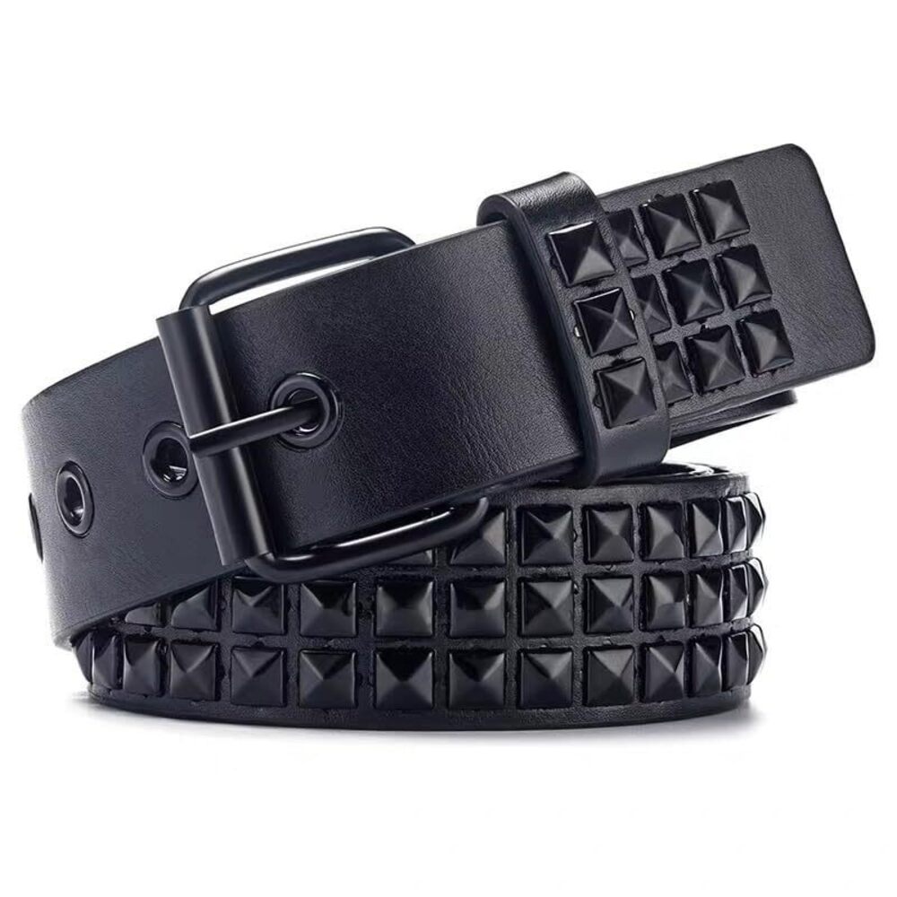 7794 Black Studded Belt Punk Rock Rivet Belt Grommet Threads Belt With Bright